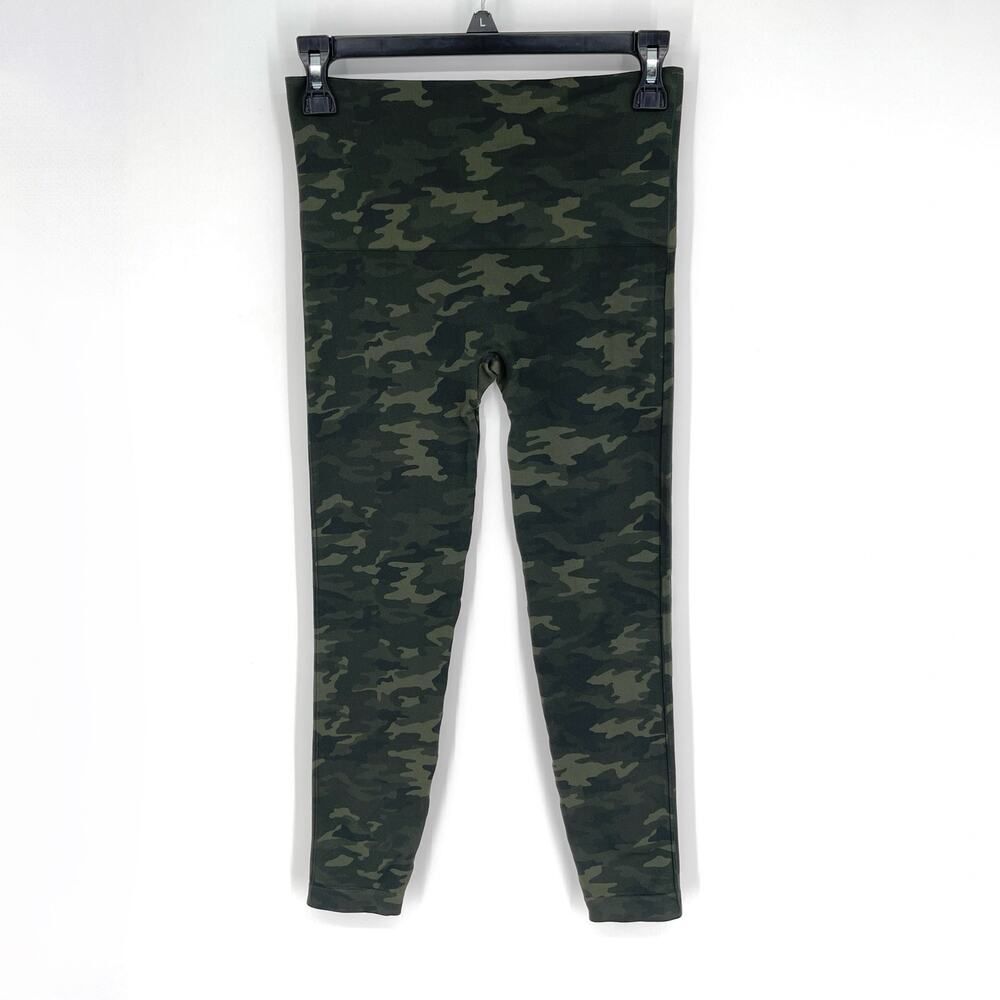 Spanx Look At Me Now Leggings Womens Sz M Green Camo Stretch Military Gym